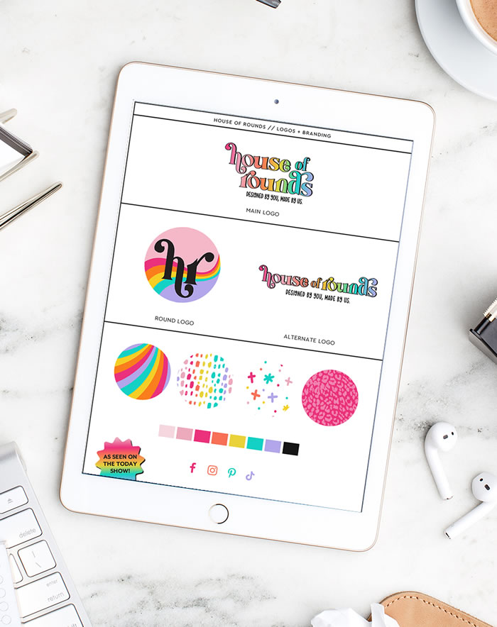 bright rainbow color tones for house of rounds website company! It's super bright and bold with a retro flair.
